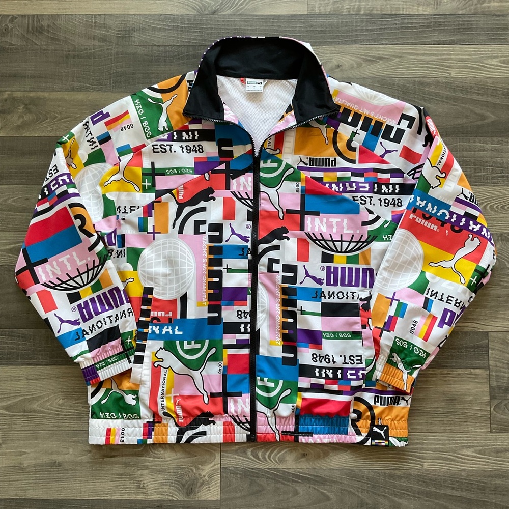 PUMA International Lab Woven Track Jacket Men’s LARGE Multicolor White Black